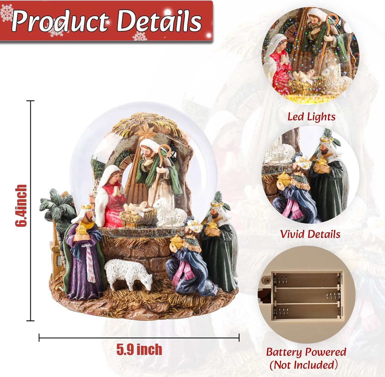 Christmas Snow Globes for Kids, Musical Snow Globe Nativity Music Box Glass Snowglobes Christmas Birthday Gift for Girls Kids Daughters